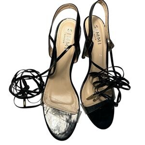 SIMMI London Black Strappy Ankle High Heels Sz 7